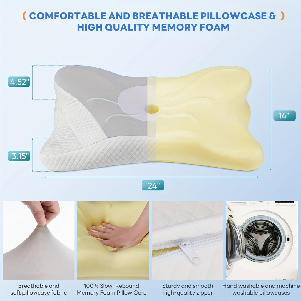 Cervical Neck Pillow, Ergonomic Contour Neck Pillows, Memory Foam Bed Pillow for Side Back Stomach Sleeper, Neck Pillow with Cooling Pillowcase