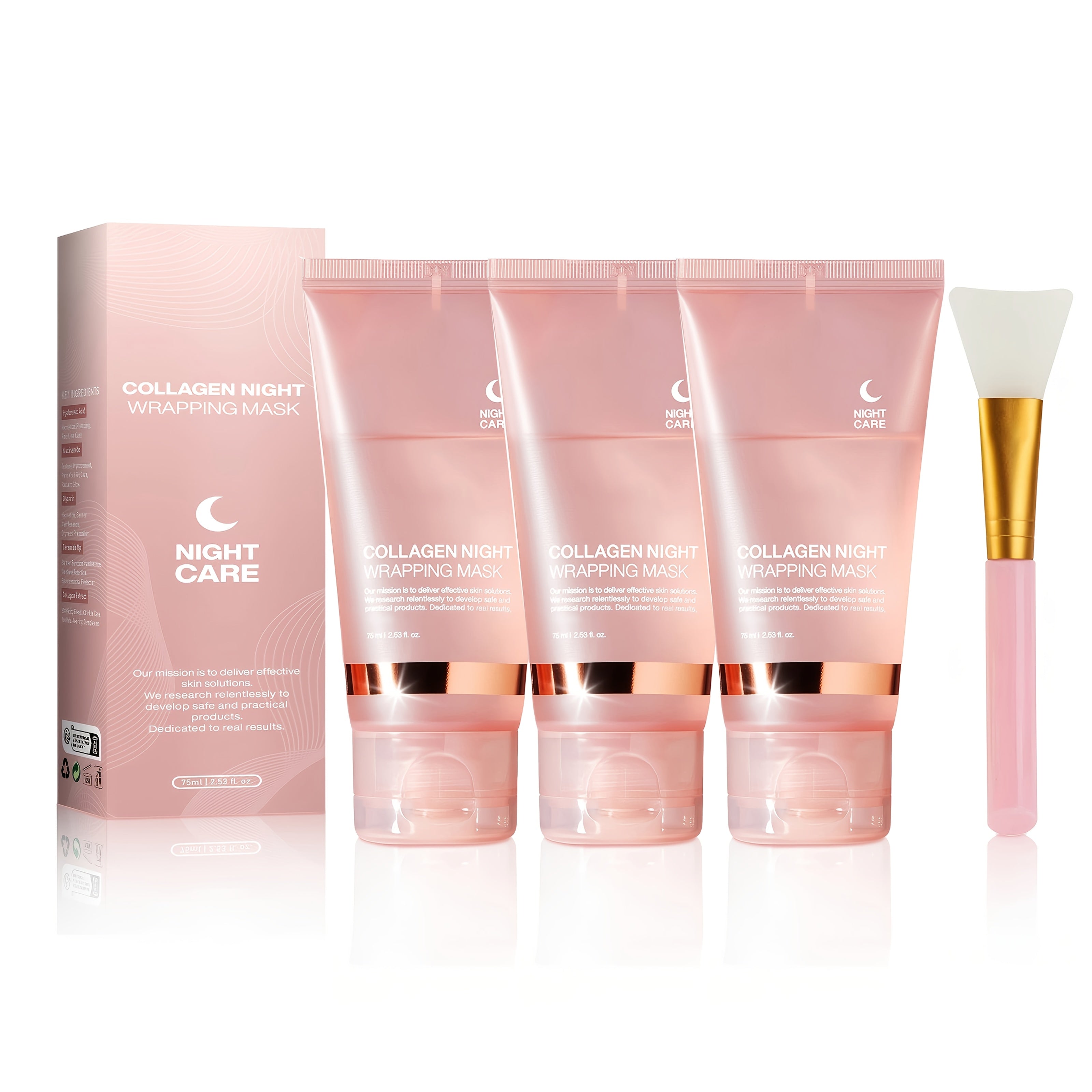 Collagen Night Wrap Mask, Alcohol-Free Mild, Deep Penetration, Nourish and Firm, Facial Glow and Luster, with Jelly Brush, Suitable for All Light Beige Types, Light Beige, Halloween Christmas Valentine's Day Gift, First Choic