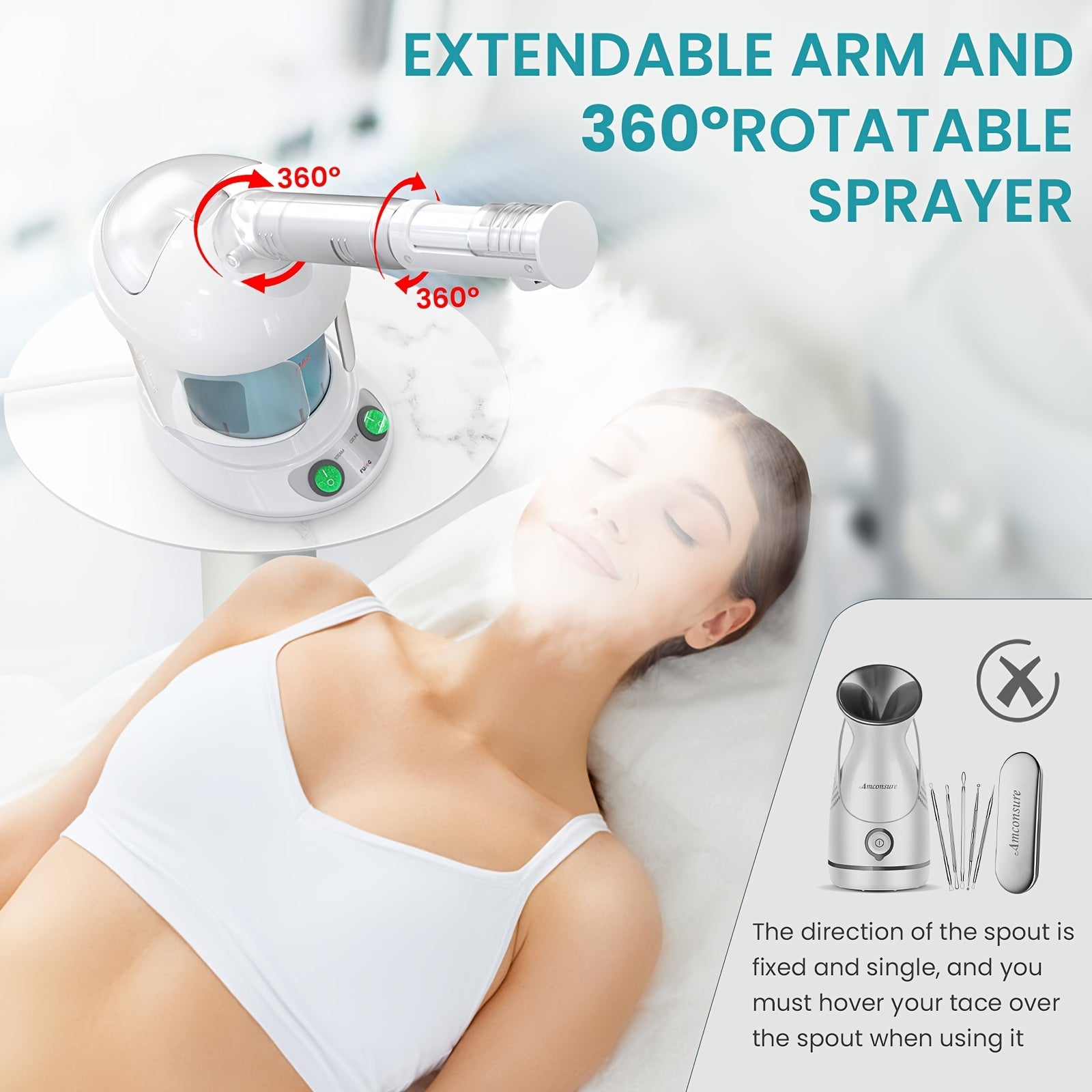 Facial Steamer, Fulog Nano Ionic Face Steamer For Facial Deep Cleaning Home Facial Spa, Portable Facial Steamer With 360° Rotatable Arm And Steel Skin Kits, Personal Care Use At Home Or Salon