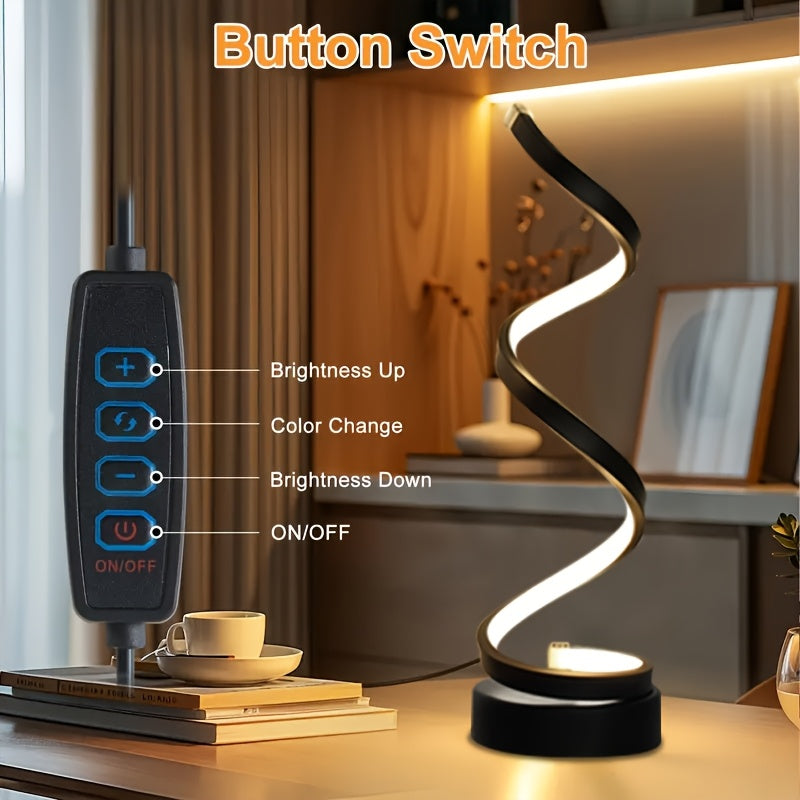 [Modern Minimalist Spiral Lamp] 2/1 Pack Modern Minimalist Spiral Table Lamp - Touch Lamp with USB C Charging Ports, 3 Way Dimmable LED Bedside Lamp for Bedroom, Living Room, Desk, Bulb Included (Black/White)
