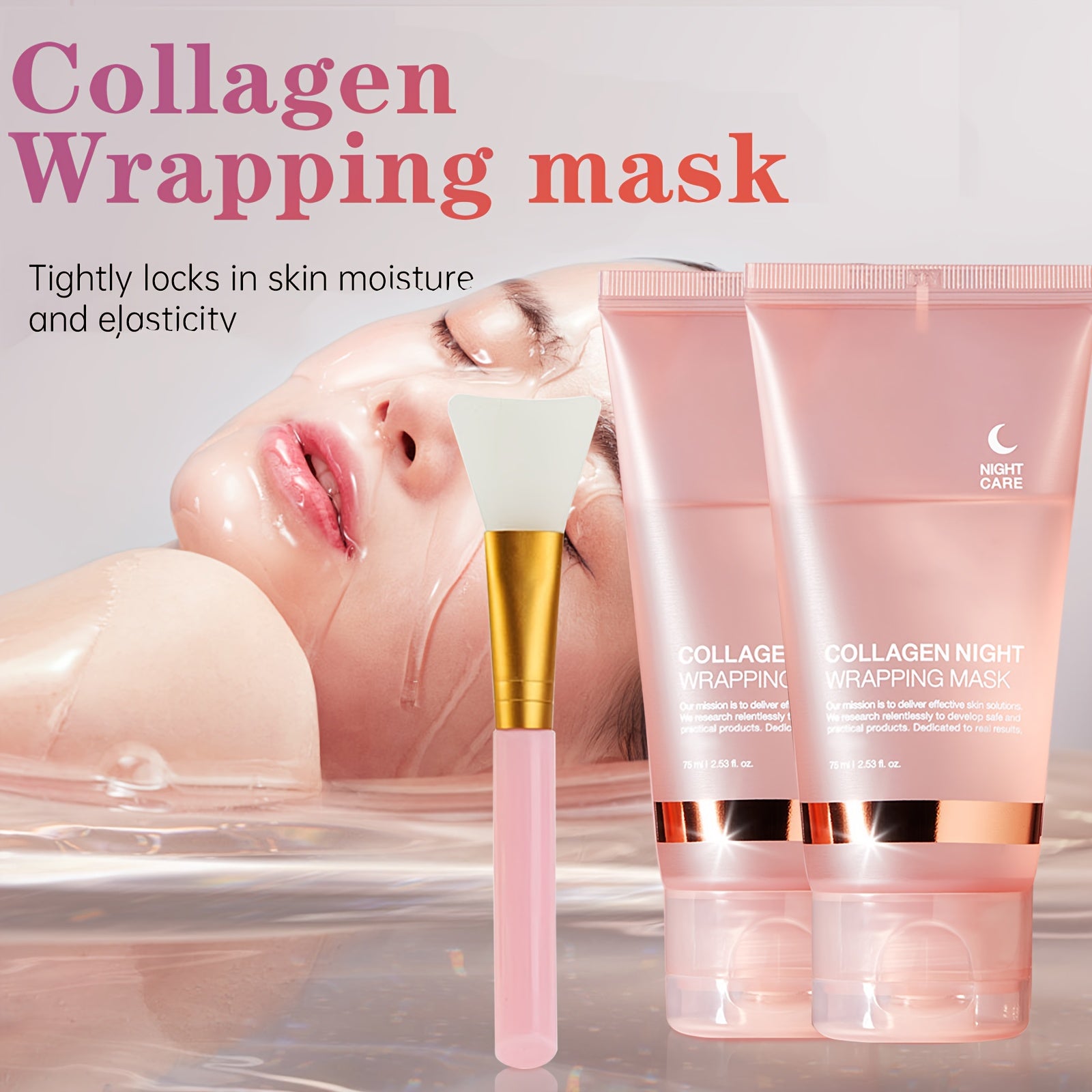 Collagen Night Wrap Mask, Alcohol-Free Mild, Deep Penetration, Nourish and Firm, Facial Glow and Luster, with Jelly Brush, Suitable for All Light Beige Types, Light Beige, Halloween Christmas Valentine's Day Gift, First Choic