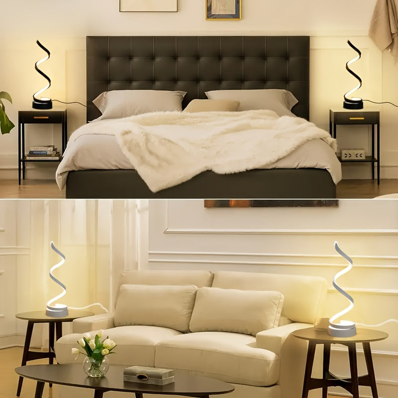 [Modern Minimalist Spiral Lamp] 2/1 Pack Modern Minimalist Spiral Table Lamp - Touch Lamp with USB C Charging Ports, 3 Way Dimmable LED Bedside Lamp for Bedroom, Living Room, Desk, Bulb Included (Black/White)