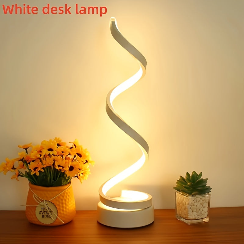 [Modern Minimalist Spiral Lamp] 2/1 Pack Modern Minimalist Spiral Table Lamp - Touch Lamp with USB C Charging Ports, 3 Way Dimmable LED Bedside Lamp for Bedroom, Living Room, Desk, Bulb Included (Black/White)