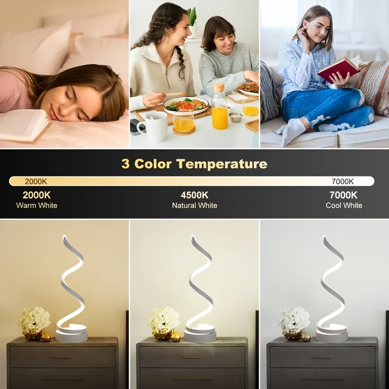 [Modern Minimalist Spiral Lamp] 2/1 Pack Modern Minimalist Spiral Table Lamp - Touch Lamp with USB C Charging Ports, 3 Way Dimmable LED Bedside Lamp for Bedroom, Living Room, Desk, Bulb Included (Black/White)