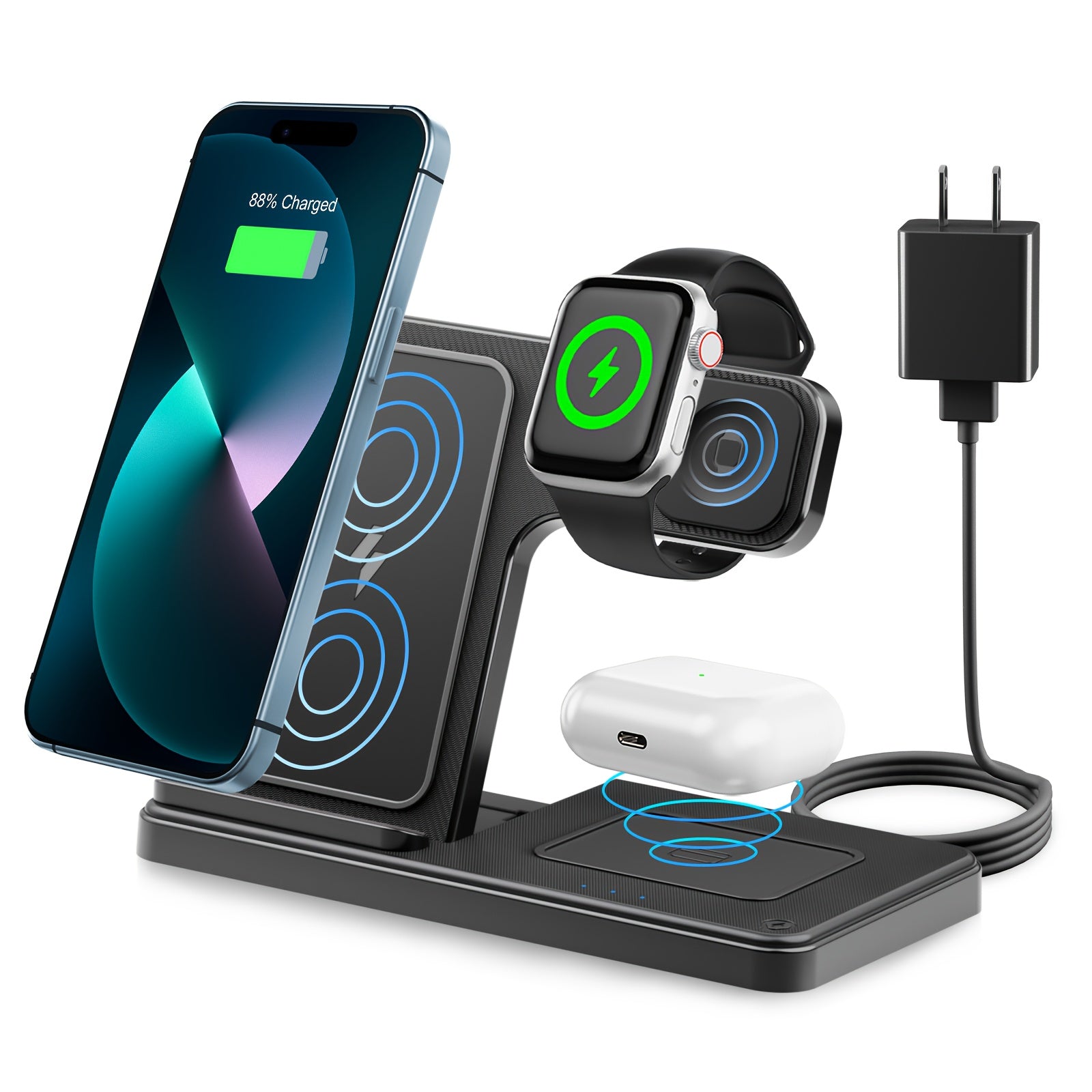 Wireless Charging Station 3 in 1 Standard 15W for Mag-Safe Fast Wireless Charger Stand, for Iphone 17 16 15 14 13 12 11 X 8 Pro Max/Pro/Mini/Plus, for Iwatch Ultra 10/9/8 7/6/5/4/3/2 SE, for Airpods 4/3/2/Pro/Pro2, Halloween/