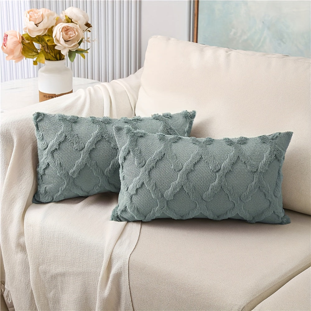 Bohemian Geometric-Pattern Throw Pillow Covers, Set of 2, Polyester Velvet with Woven Zipper Closure, Machine Washable - Decorative Cushion Covers for Various Room Types