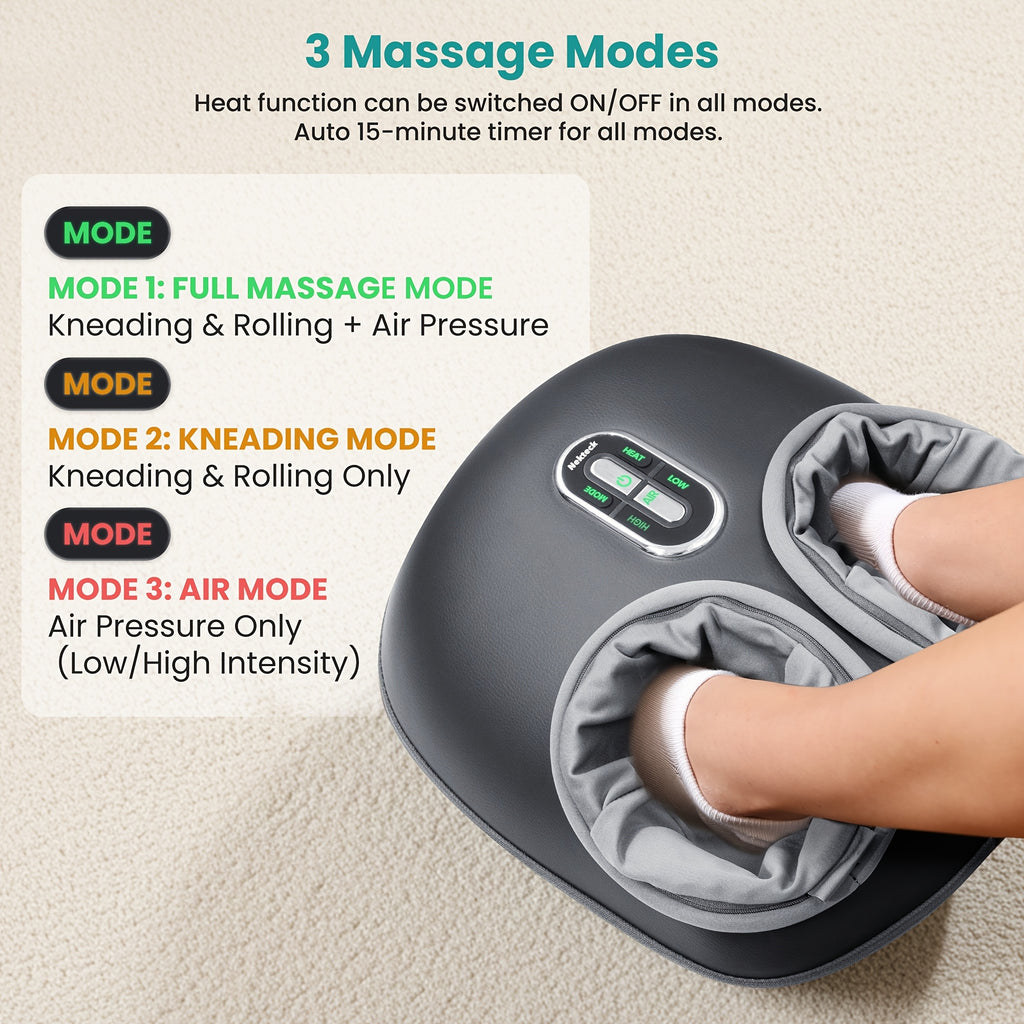 Relaxing Shiatsu Foot Massager Machine - Deep Kneading, Soothing Heat, Air Compression for Enhanced Blood Circulation and Foot Wellness - Ideal for Home or Office Use, Perfect Christmas Gift (Gray)