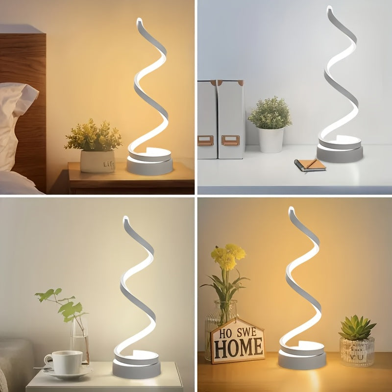 [Modern Minimalist Spiral Lamp] 2/1 Pack Modern Minimalist Spiral Table Lamp - Touch Lamp with USB C Charging Ports, 3 Way Dimmable LED Bedside Lamp for Bedroom, Living Room, Desk, Bulb Included (Black/White)
