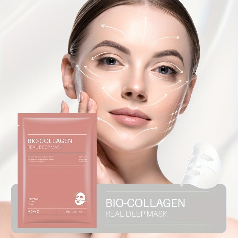 4pcs Bio-Collagen Real Deep Mask Pack Hydrating & Firming Facial Sheet Masks with Collagen, Hyaluronic Acid & Nicotinamide Moisturizing & Invigorating for All Light Beige Types(1pc/4pcs/8pcs)