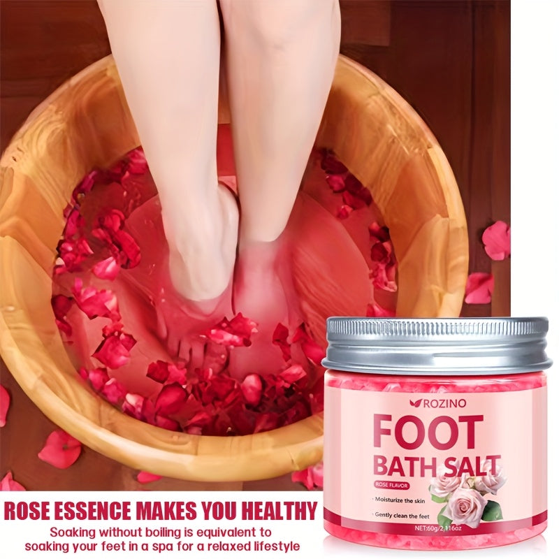 ROZINO Rose-Infused Sea Salt Foot Soak - 60g, Deep Cleansing & Moisturizing Bath Bomb for Dry, Cracked Feet - Perfect Gift for Women