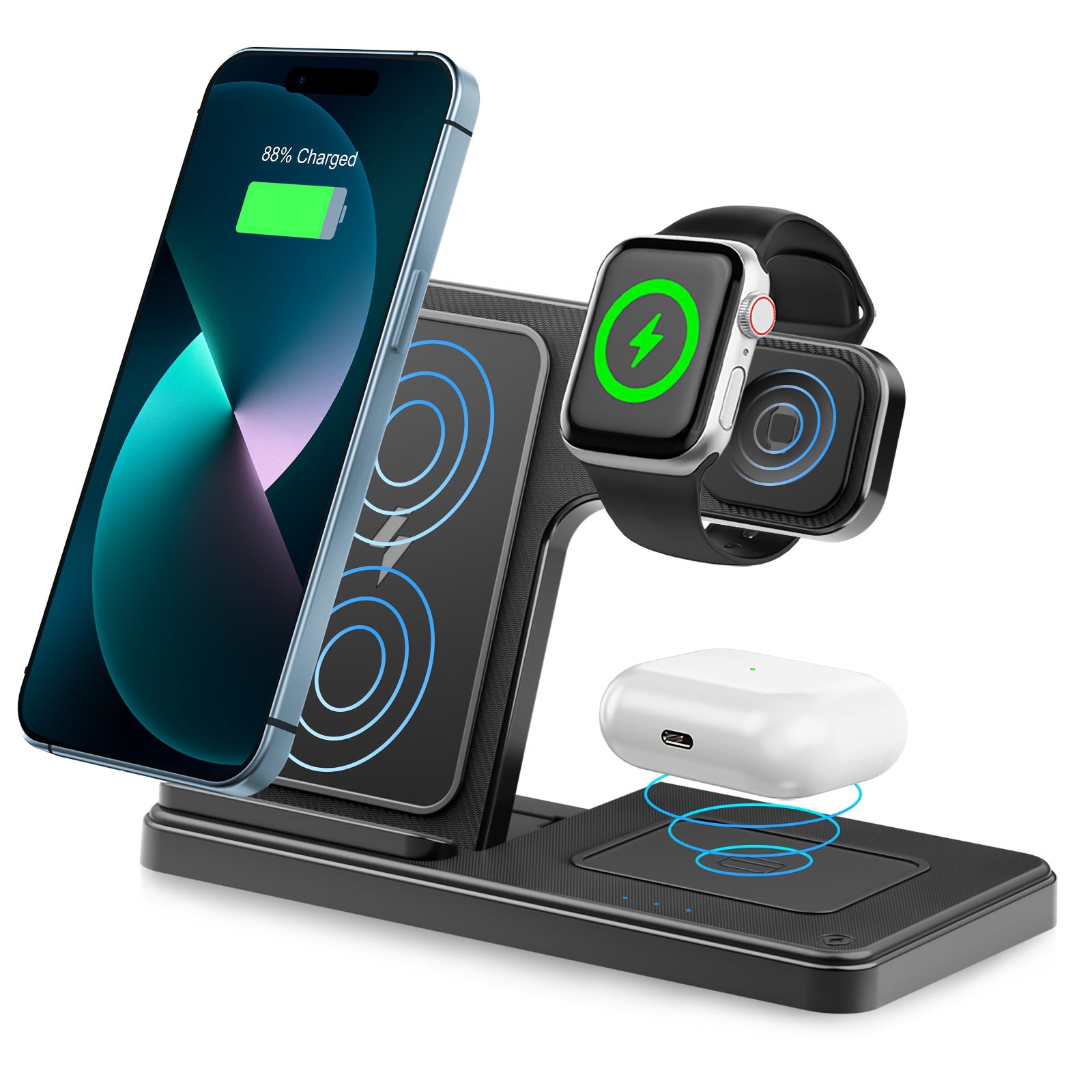 Wireless Charging Station 3 in 1 Standard 15W for Mag-Safe Fast Wireless Charger Stand, for Iphone 17 16 15 14 13 12 11 X 8 Pro Max/Pro/Mini/Plus, for Iwatch Ultra 10/9/8 7/6/5/4/3/2 SE, for Airpods 4/3/2/Pro/Pro2, Halloween/