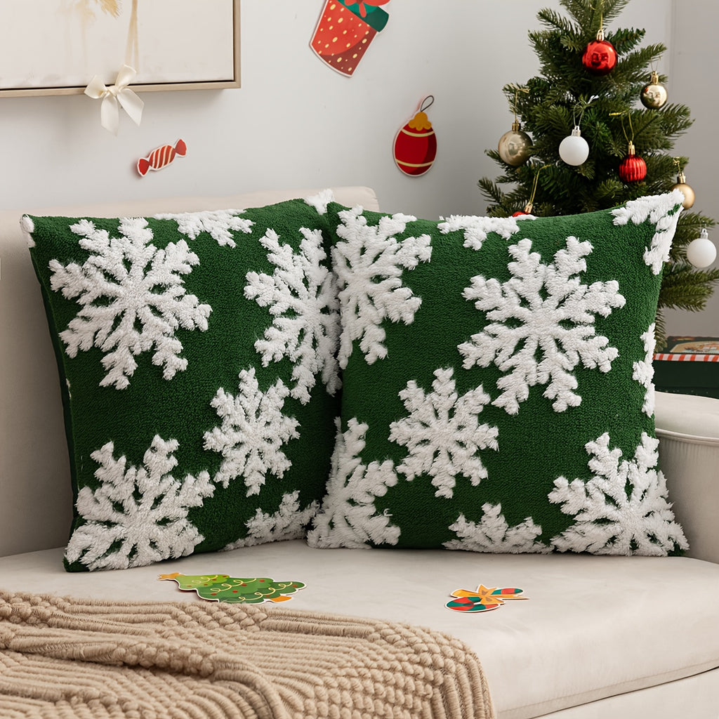 2pcs Snowflake Velvet Pillow Covers, Christmas Style Square Cushion Cover for Home Decor Living Room Bedroom Sofa, All-Season Use, Sofa Accessories, Holiday Decor, Festive Pattern, Cozy Home Styling, Zipper Closure, Durable C