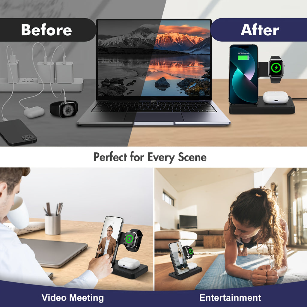 Wireless Charging Station 3 in 1 Standard 15W for Mag-Safe Fast Wireless Charger Stand, for Iphone 17 16 15 14 13 12 11 X 8 Pro Max/Pro/Mini/Plus, for Iwatch Ultra 10/9/8 7/6/5/4/3/2 SE, for Airpods 4/3/2/Pro/Pro2, Halloween/