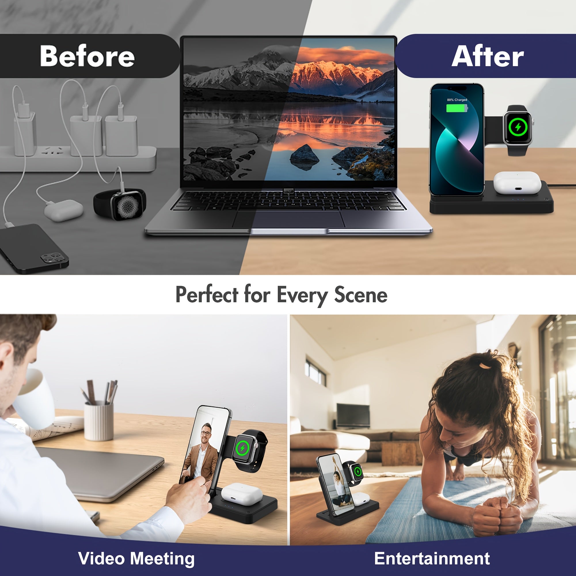 Wireless Charging Station 3 in 1 Standard 15W for Mag-Safe Fast Wireless Charger Stand, for Iphone 17 16 15 14 13 12 11 X 8 Pro Max/Pro/Mini/Plus, for Iwatch Ultra 10/9/8 7/6/5/4/3/2 SE, for Airpods 4/3/2/Pro/Pro2, Halloween/