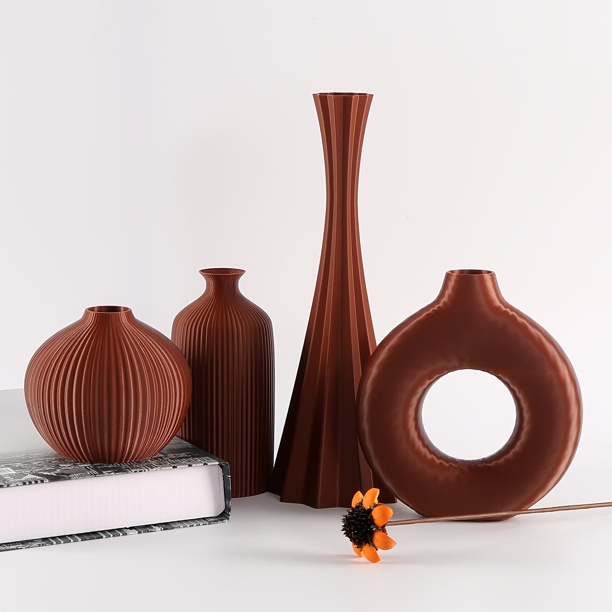 4pcs Bohemian Style Matte Vase Set • Geometric Design Minimalist Home Decor • Plastic Material Cylinder Shape • No Electricity or Battery Needed • Home Decor Vases | Bohemian Style Vases | Plastic Vases, Vases Home De