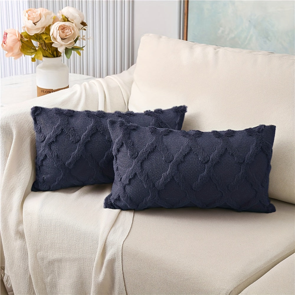 Bohemian Geometric-Pattern Throw Pillow Covers, Set of 2, Polyester Velvet with Woven Zipper Closure, Machine Washable - Decorative Cushion Covers for Various Room Types