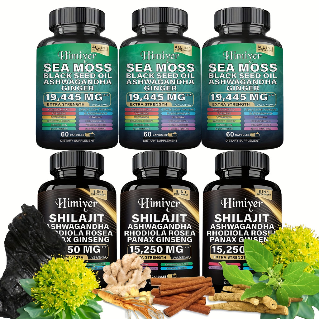 [Energy Pack] 19445Mg+15250Mg Sports Health Energy Pack | Shilajit And Seamoss Ginger South African Drunken Eggplant Capsule, Sea Moss 7000Mg, Black Seed Oil 4000Mg, Ashwagandha 2000Mg, Ginger And Shilajit 9000Mg, Rhodiola Ro