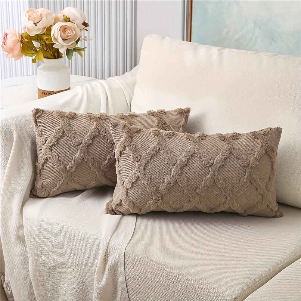 Bohemian Geometric-Pattern Throw Pillow Covers, Set of 2, Polyester Velvet with Woven Zipper Closure, Machine Washable - Decorative Cushion Covers for Various Room Types