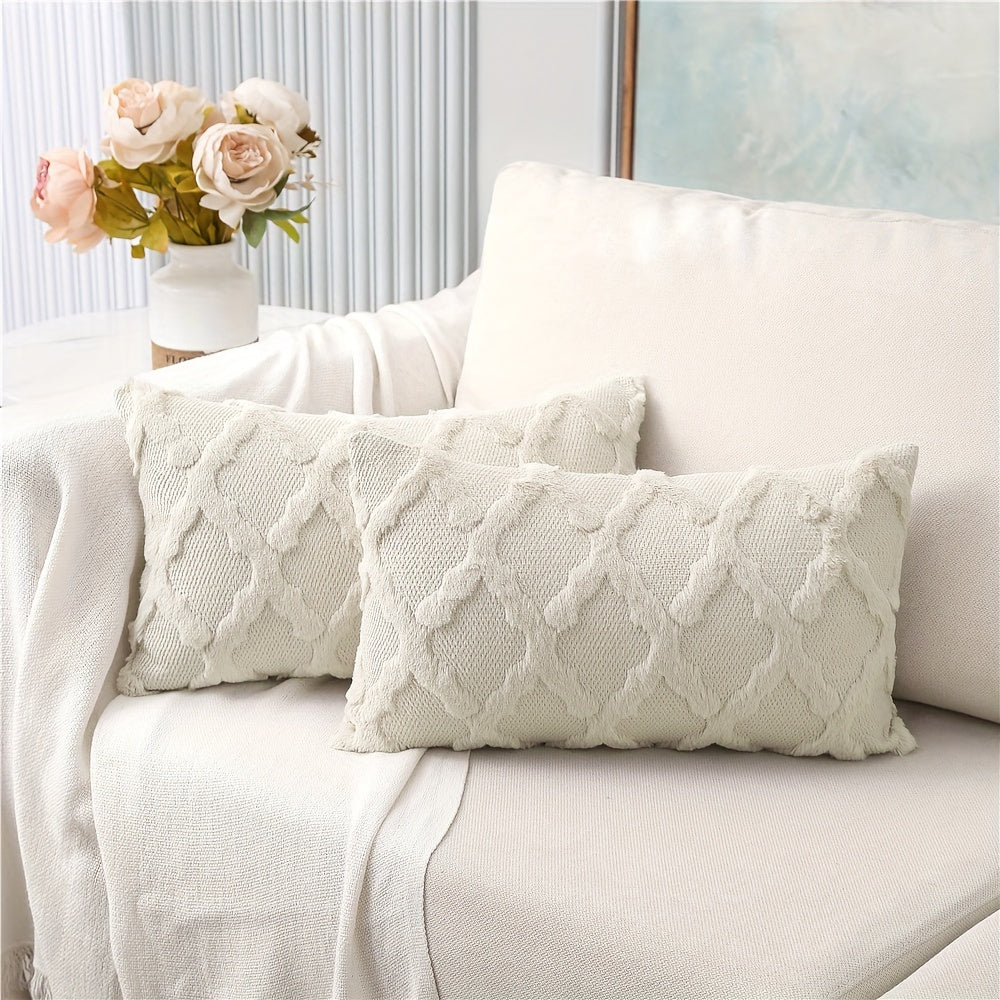 Bohemian Geometric-Pattern Throw Pillow Covers, Set of 2, Polyester Velvet with Woven Zipper Closure, Machine Washable - Decorative Cushion Covers for Various Room Types