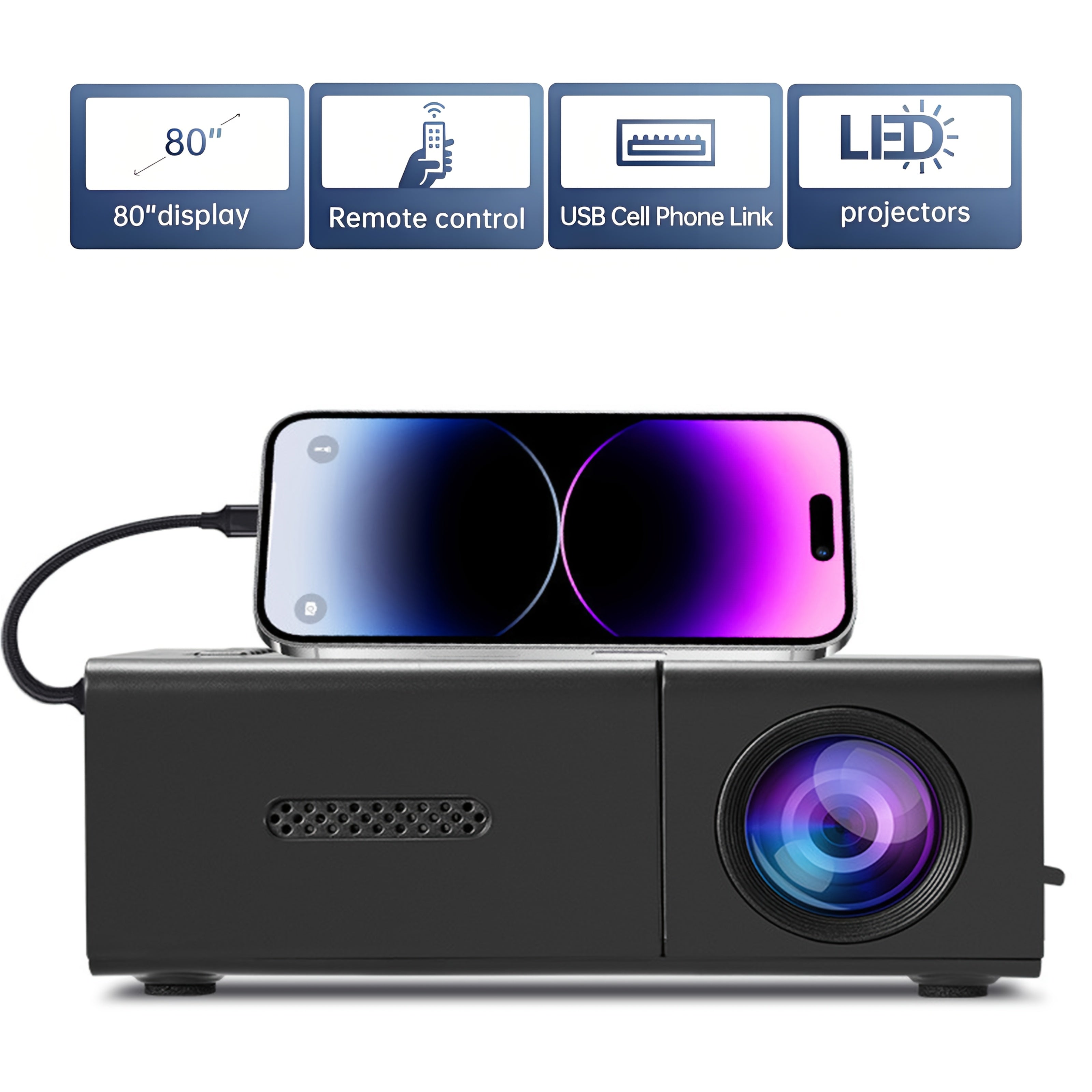Portable Mini Projector, Compatible With iOS Android Windows, Includes Remote Control, Ideal For Smartphones PS4 USB Devices