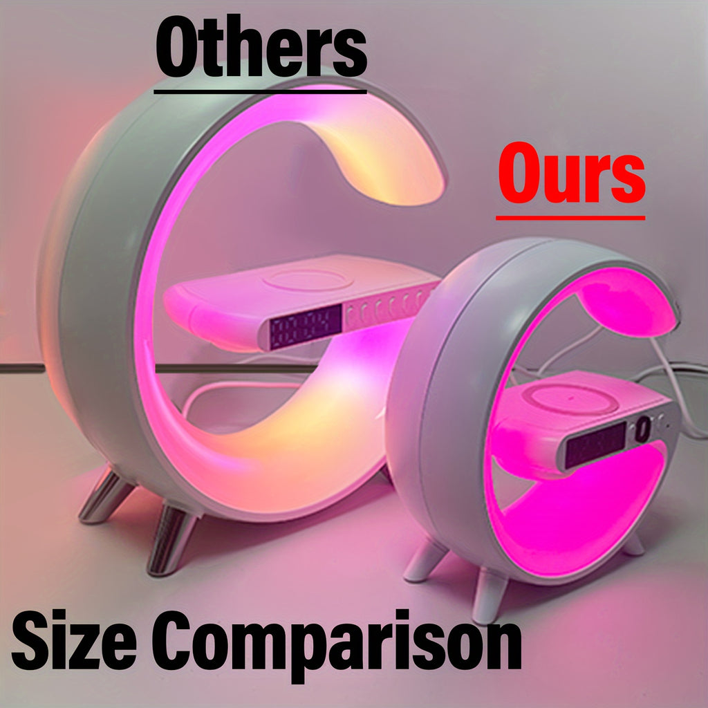 Wireless Charger Stand Speaker Rhythm RGB Light Smart Alarm Clock for iPhone 16 15 14 13 12 Pro Max Plus AirPods for Samsung for Xiaomi 15 14 13 12 for Bedroom Dimmable Table Lamp with Fast Wireless Charge for Adults Dorm, Gi