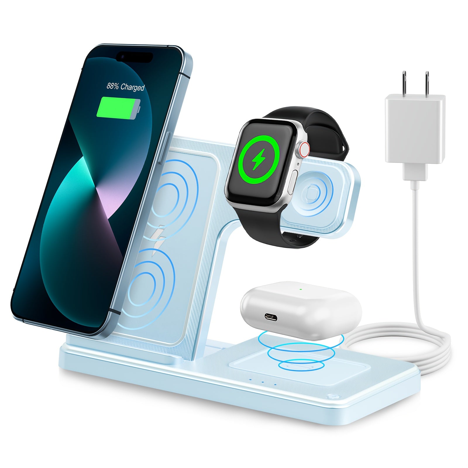 Wireless Charging Station 3 in 1 Standard 15W for Mag-Safe Fast Wireless Charger Stand, for Iphone 17 16 15 14 13 12 11 X 8 Pro Max/Pro/Mini/Plus, for Iwatch Ultra 10/9/8 7/6/5/4/3/2 SE, for Airpods 4/3/2/Pro/Pro2, Halloween/