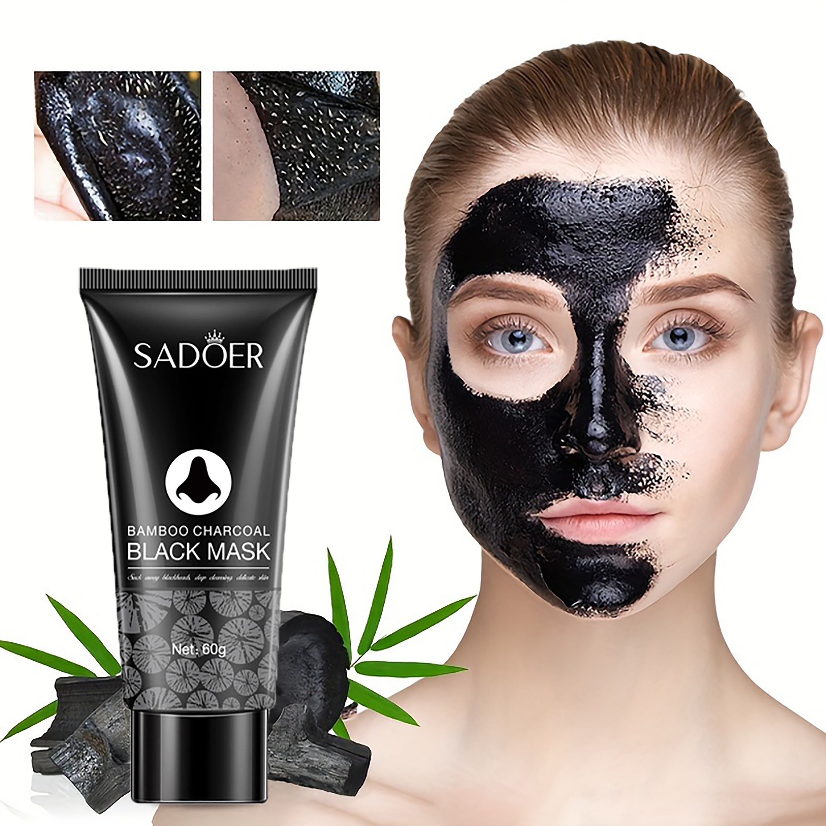 [Bamboo Charcoal Black Mask] Sadoer Bamboo Charcoal Black Mask - Alcohol-Free, Moisturizing Facial Cleansing & Pore Cleansing for All Light Beige Types, Unisex Adult Skincare, Natural Bamboo Charcoal Formula for Deep Cleansin