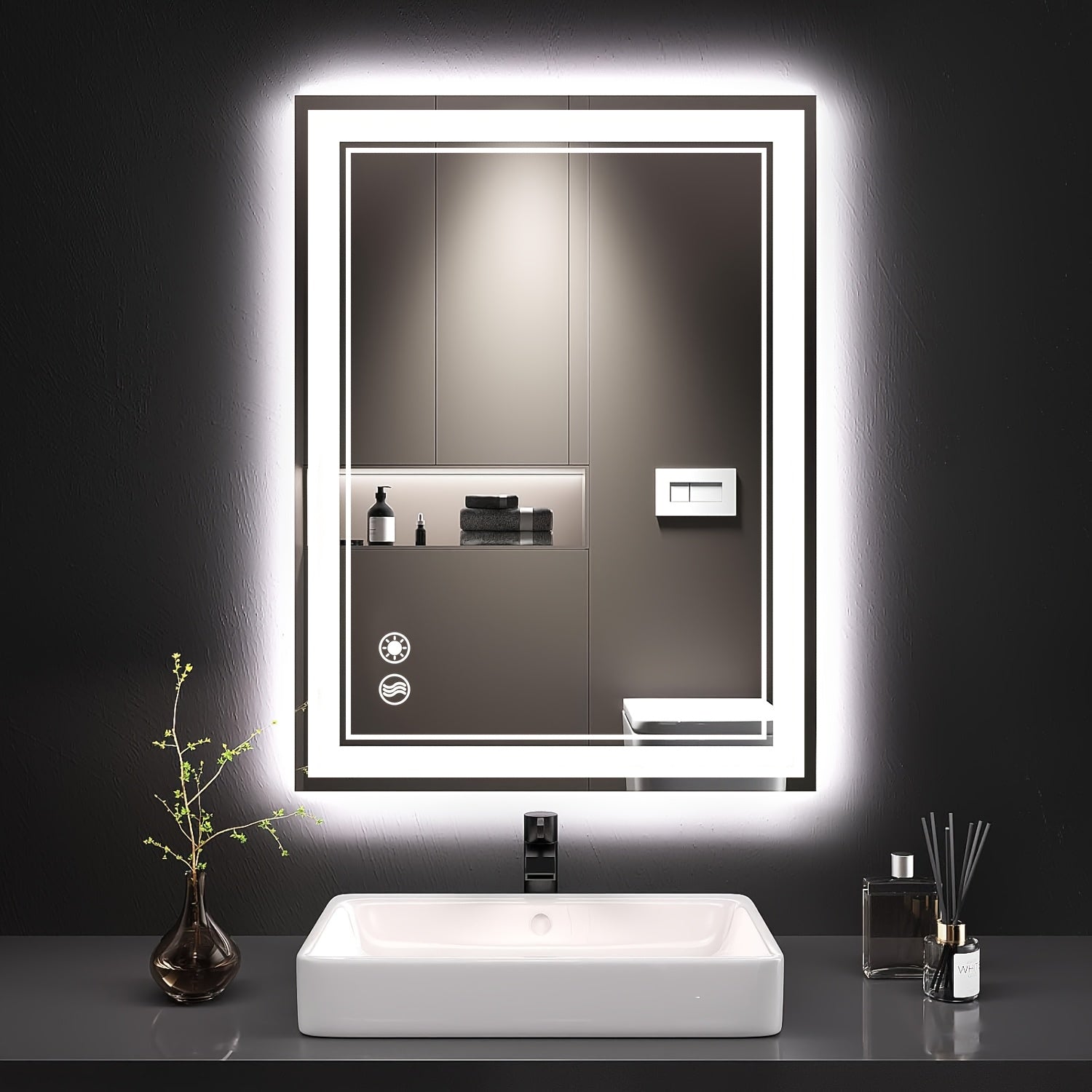 24 X 32'' - 24 X 36'' LED Bathroom Mirror Anti-Fog Smart Mirror Dimmable 3 Colors Front And Backlit Lights LED Mirror For Bathroom Lighted Mirror Vanity Mirror With Lights Wall Mounted Horizontal/Vertical Adjustable Shatter-P
