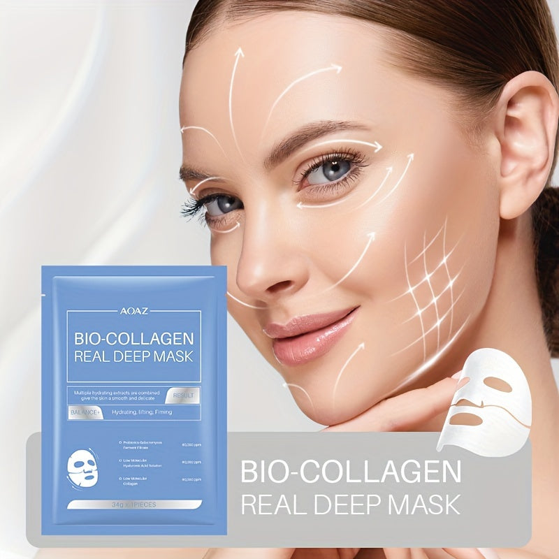 4pcs Bio-Collagen Real Deep Mask Pack Hydrating & Firming Facial Sheet Masks with Collagen, Hyaluronic Acid & Nicotinamide Moisturizing & Invigorating for All Light Beige Types(1pc/4pcs/8pcs)