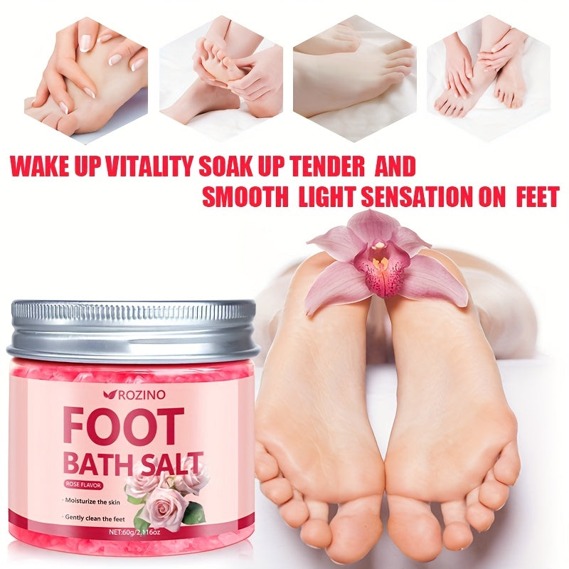 ROZINO Rose-Infused Sea Salt Foot Soak - 60g, Deep Cleansing & Moisturizing Bath Bomb for Dry, Cracked Feet - Perfect Gift for Women