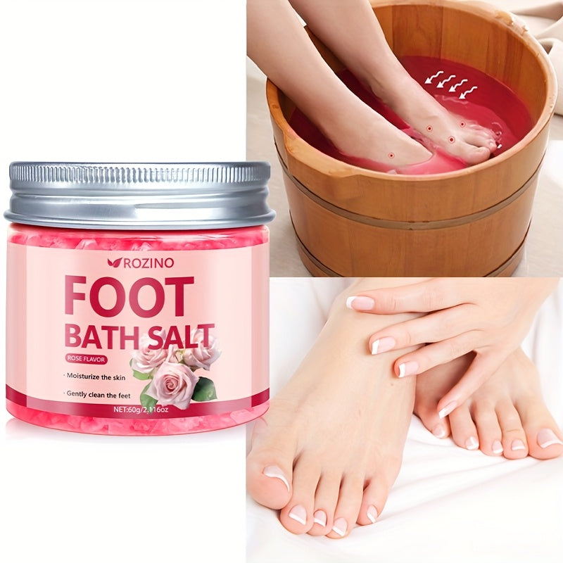 ROZINO Rose-Infused Sea Salt Foot Soak - 60g, Deep Cleansing & Moisturizing Bath Bomb for Dry, Cracked Feet - Perfect Gift for Women