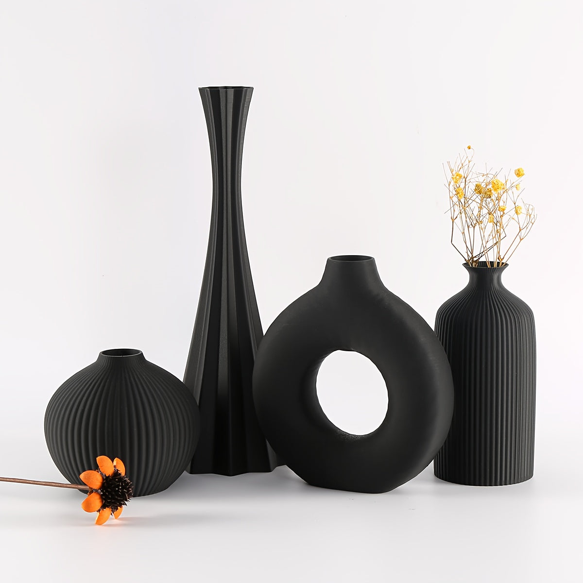 4pcs Bohemian Style Matte Vase Set • Geometric Design Minimalist Home Decor • Plastic Material Cylinder Shape • No Electricity or Battery Needed • Home Decor Vases | Bohemian Style Vases | Plastic Vases, Vases Home De