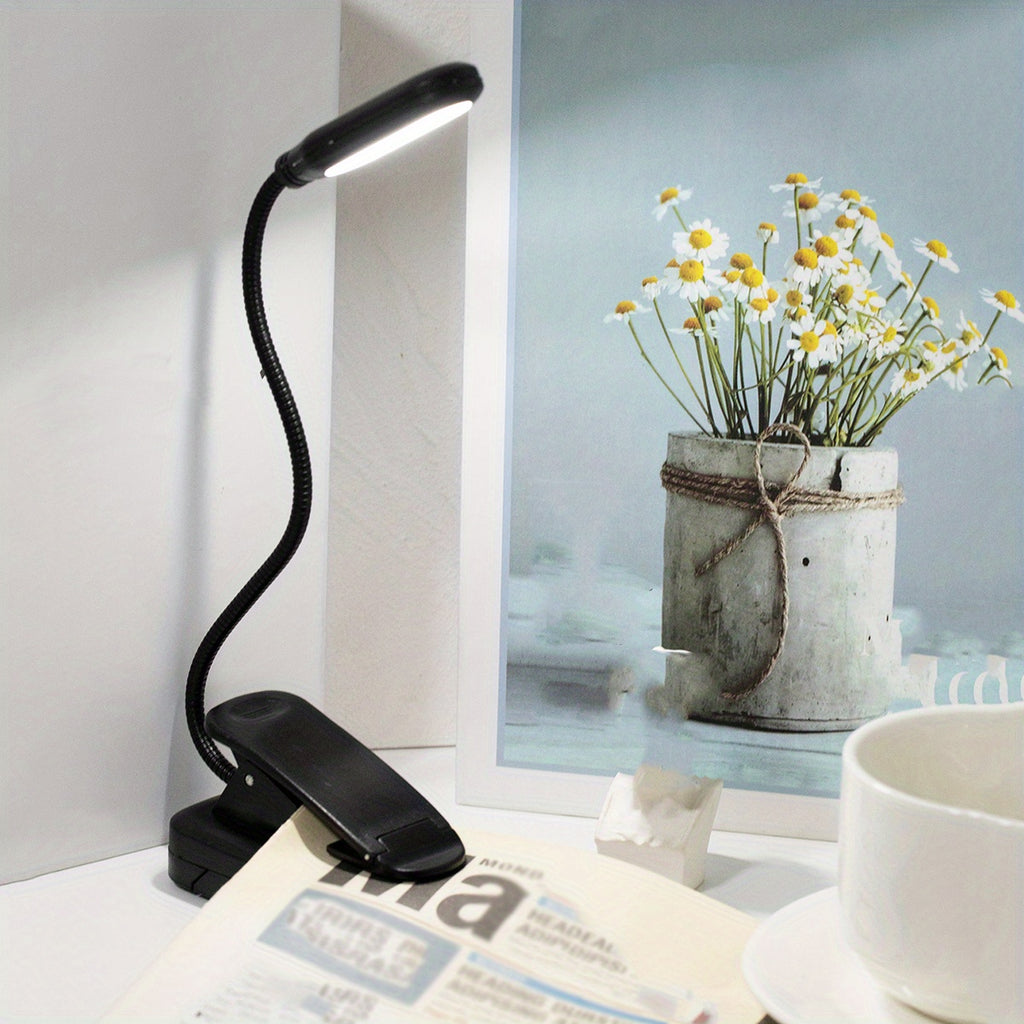 [Desk Lamp For Home & Workspace] 1pc Adjustable LED Desk Lamp with Clip | Battery-Powered, Push Button Control | Ergonomic for Reading, Bedside, Office | Modern Minimalist Lighting