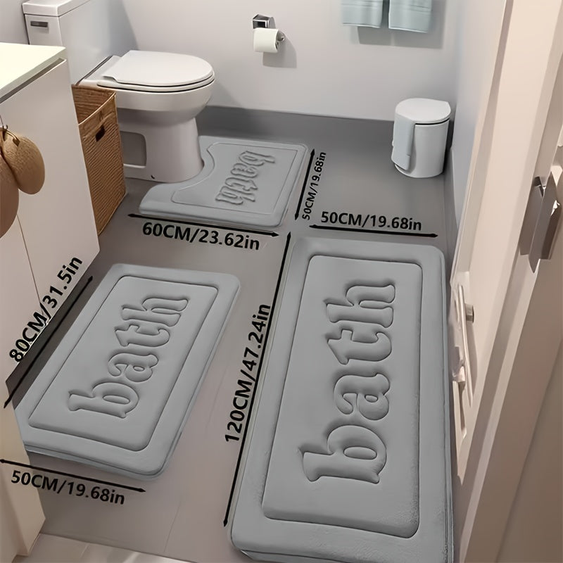 Memory Foam Bathroom Rug Set, Ultra Soft and Super Absorbent Coral Toilet U-Shaped Mat Combo for Bathtub, Shower, Kitchen, Bedroom & Restroom – Home Decor Accessories, Kitchen Mat, Shower Rug, Cozy Bath Set, Absorbent Fabri