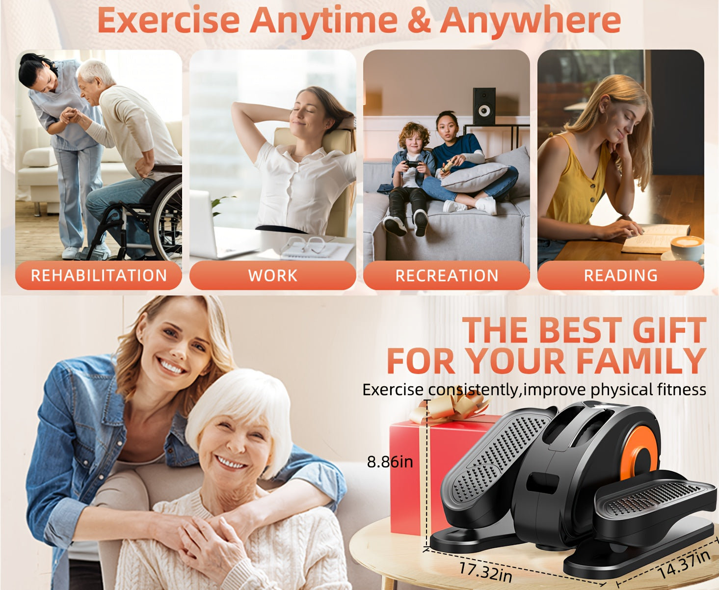 [Portable Elliptical Machine] Quiet & Portable Under Desk Elliptical Machine, Ellipse Leg Exerciser for Seniors Fully Assembled | Electric Seated Pedal Exerciser with Remote Control & 12 Adjustable Speeds