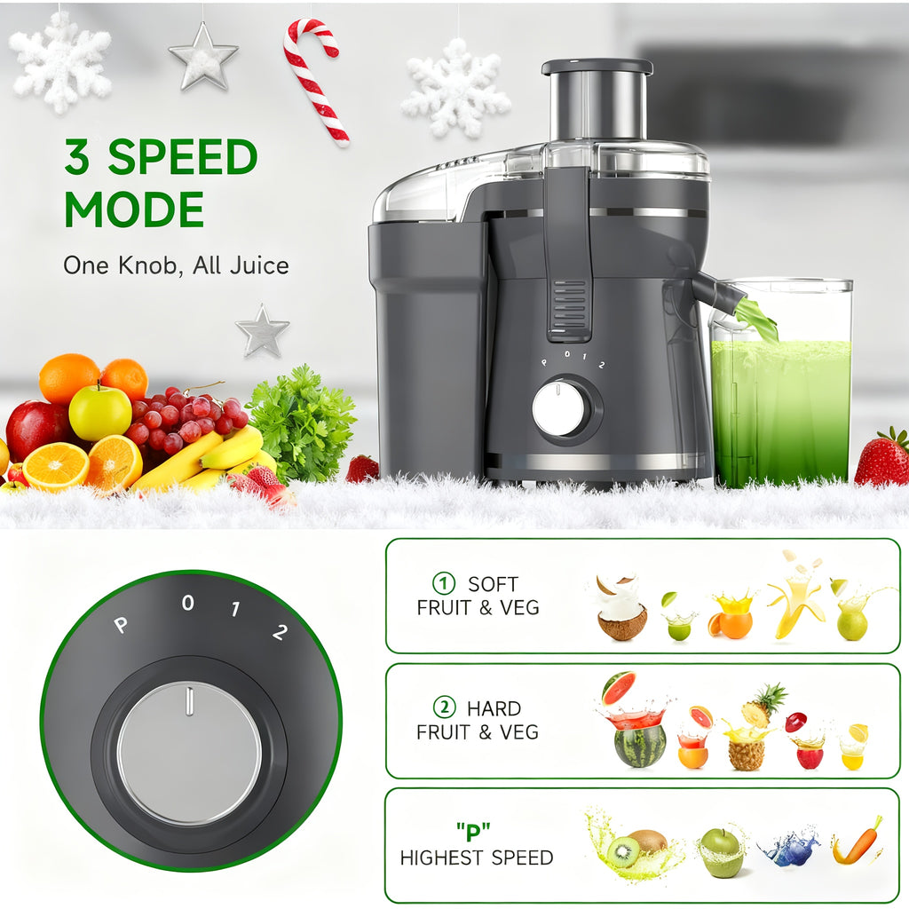 500W Powerful Centrifugal Juicer Machine - 3" Feed Chute for Whole Fruits And Vegs, Easy Cleaning, Stainless Steel, BPA-Free, Dishwasher Safe, Detachable, Dual Speeds, High Juice Yield, Perfect for Healthy Living - Ideal Holi