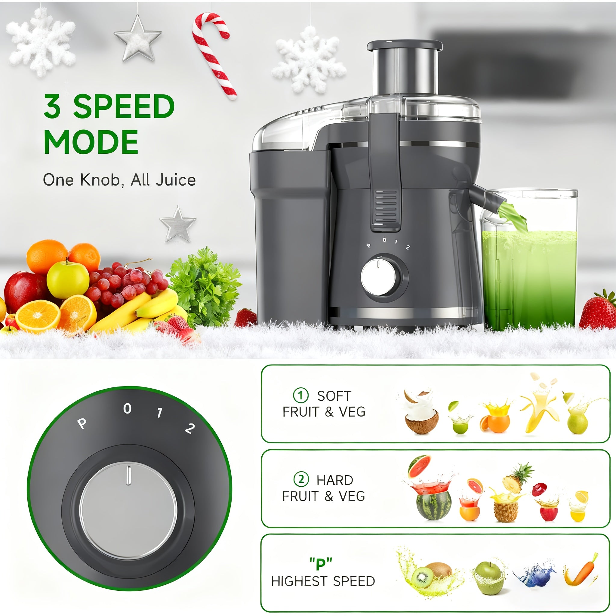 500W Powerful Centrifugal Juicer Machine - 3" Feed Chute for Whole Fruits And Vegs, Easy Cleaning, Stainless Steel, BPA-Free, Dishwasher Safe, Detachable, Dual Speeds, High Juice Yield, Perfect for Healthy Living - Ideal Holi