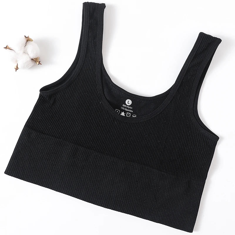 Women Tank Top Ribbed Crop Tops Female Seamless Underwear Wireless Bras Sexy Lingerie Girls Fitness Camis O-neck Sports Camisole