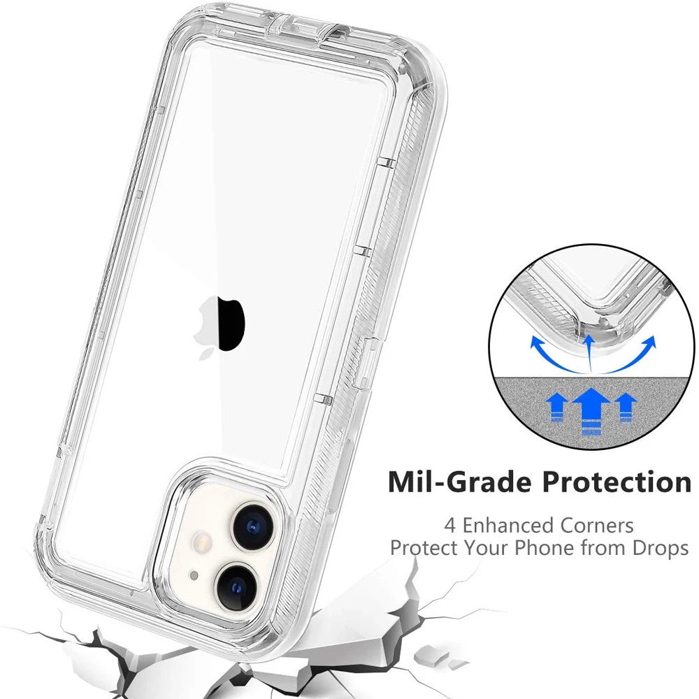 For iPhone 15 12 11 13 14 16Pro Max SE XR XS XSMAX X 6 7 8 Plus Clear Transparent Shockproof Armor Glossy Plain Case Phone Cover