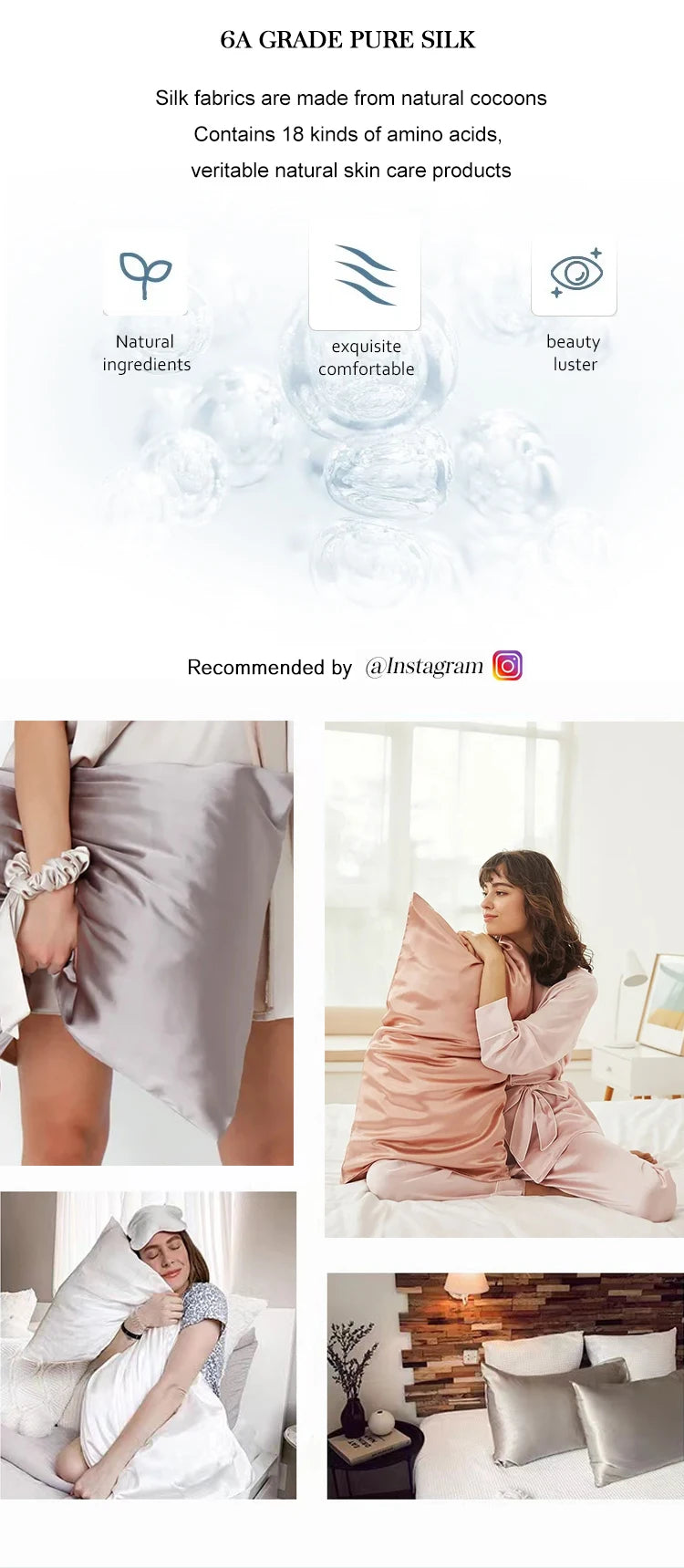 19 Momme 100% Mulberry Silk Pillowcase – 6A Grade | Hidden Zipper (Single Piece)