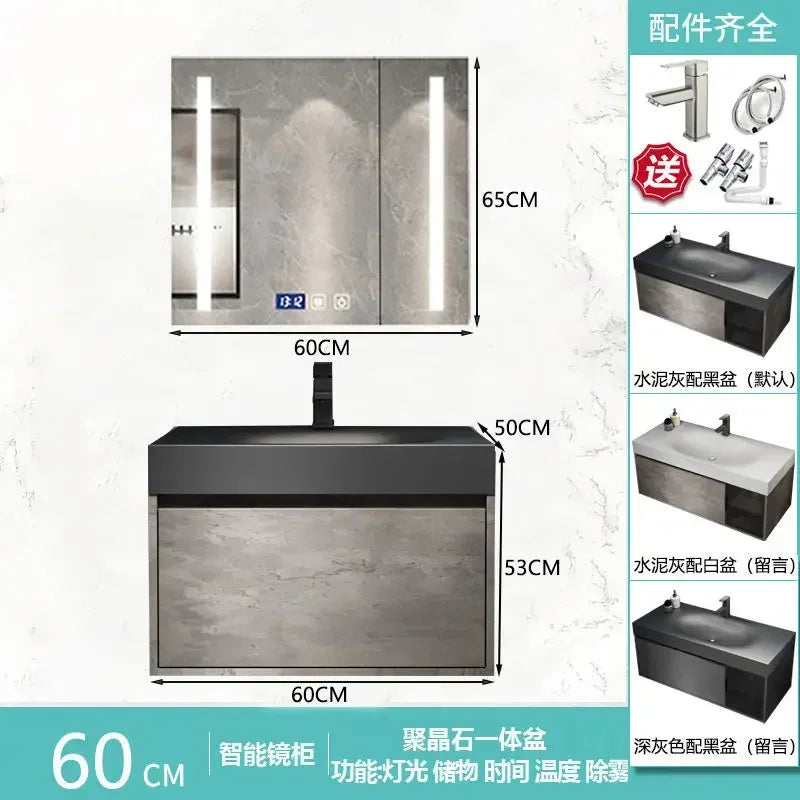 Modern Bathroom Cabinet Smart Mirror Cabinet Rock Integrated Washbasin Bathroom Vanity Cabinets with Sink Bathroom Furniture