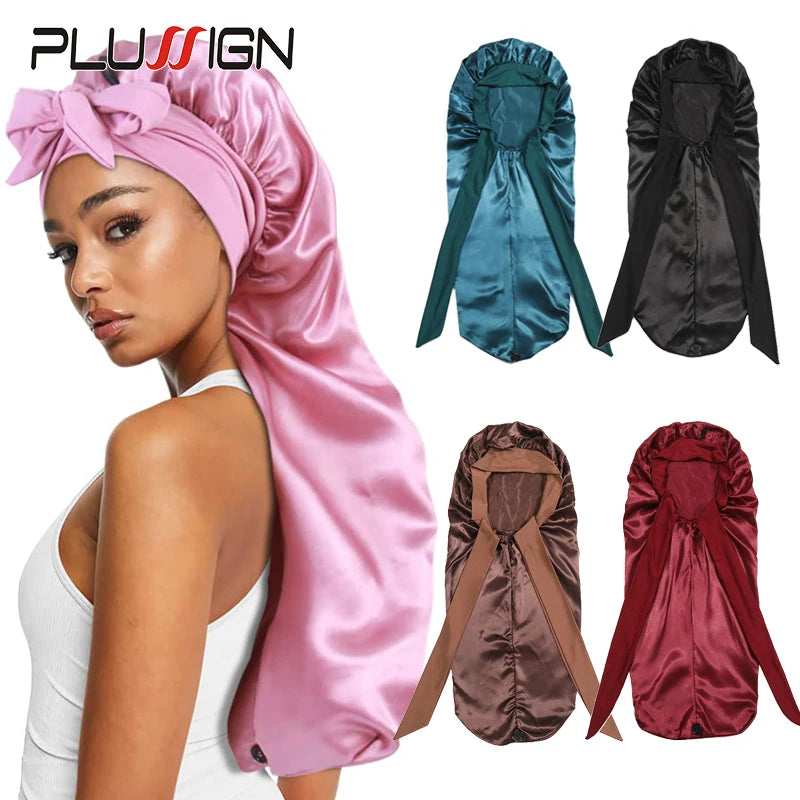 Silk Satin Hair Bonnet for Sleeping – Extra Long, Elastic Band, Protective Night Cap for Long Hair – Custom Logo Available