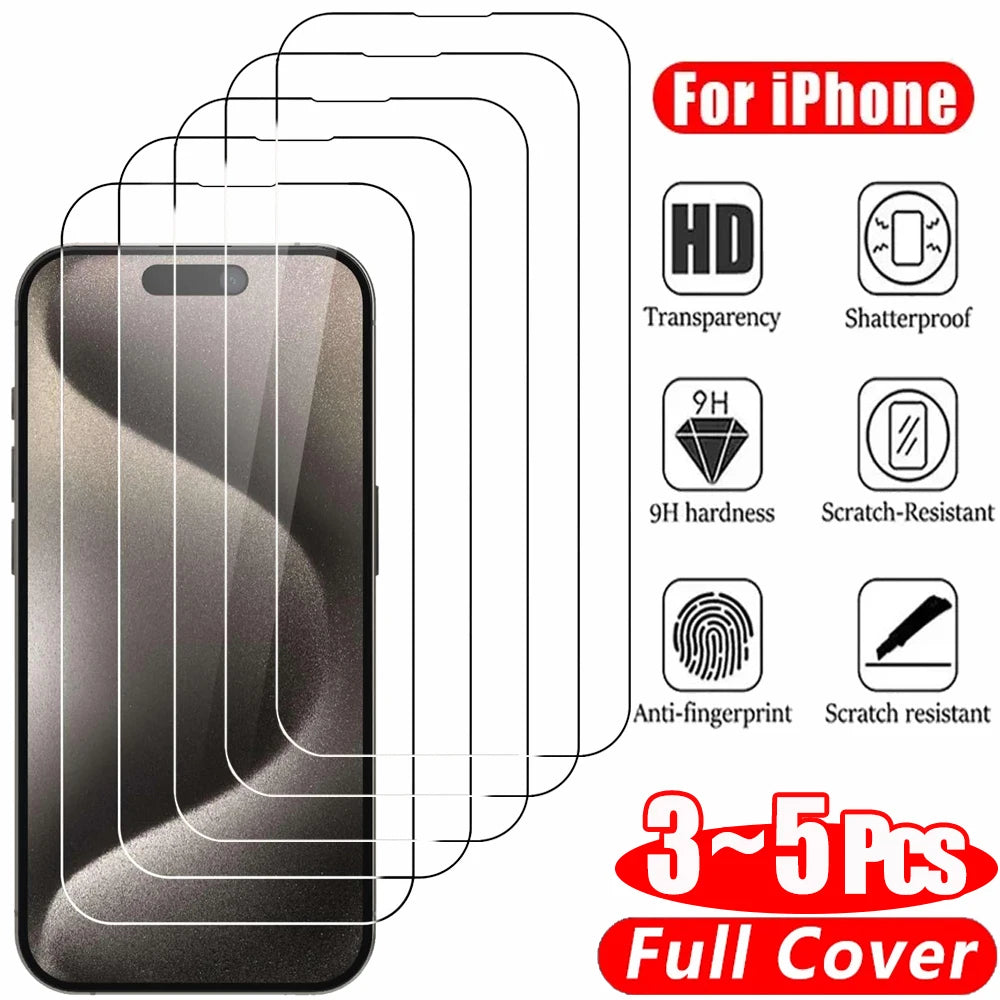 Clear Glass Film For iPhone 15 16 17 Pro Max Screen Protector For iPhone 11 12 13 14 15 Pro Tempered Glass iPhone13 Mini 16 Plus