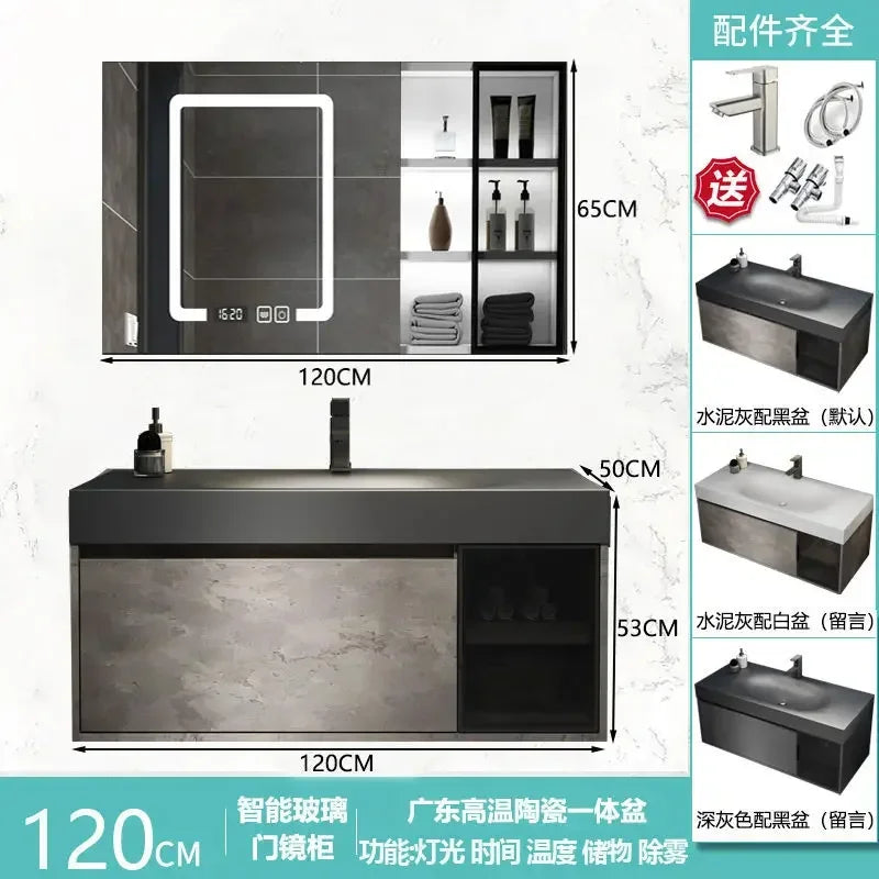 Modern Bathroom Cabinet Smart Mirror Cabinet Rock Integrated Washbasin Bathroom Vanity Cabinets with Sink Bathroom Furniture