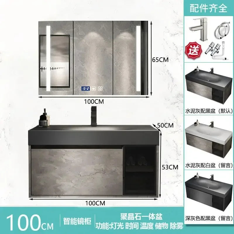 Modern Bathroom Cabinet Smart Mirror Cabinet Rock Integrated Washbasin Bathroom Vanity Cabinets with Sink Bathroom Furniture