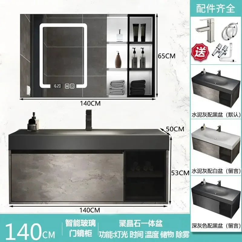 Modern Bathroom Cabinet Smart Mirror Cabinet Rock Integrated Washbasin Bathroom Vanity Cabinets with Sink Bathroom Furniture