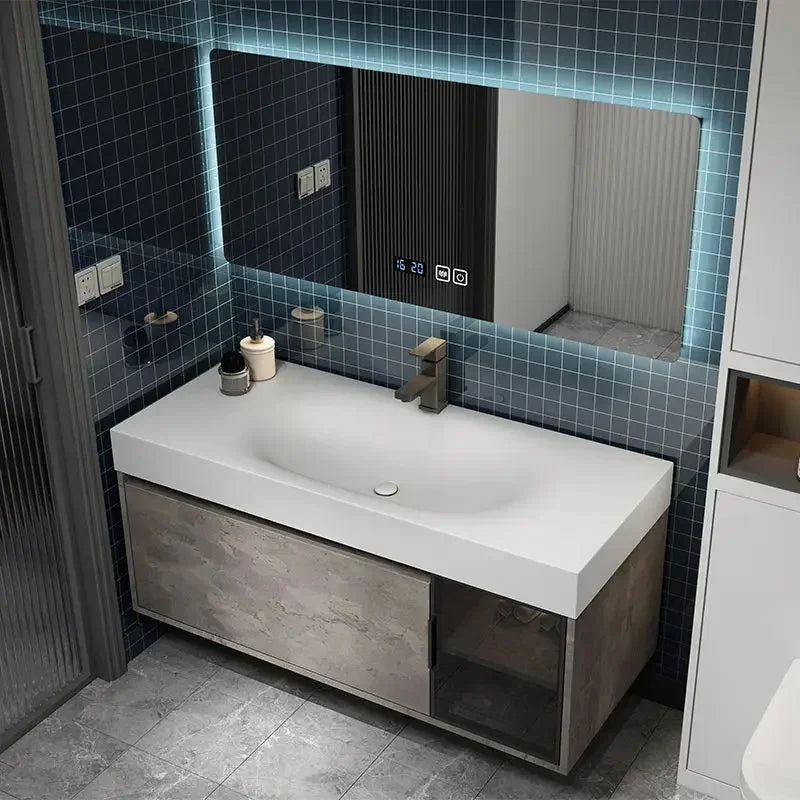 Modern Bathroom Cabinet Smart Mirror Cabinet Rock Integrated Washbasin Bathroom Vanity Cabinets with Sink Bathroom Furniture