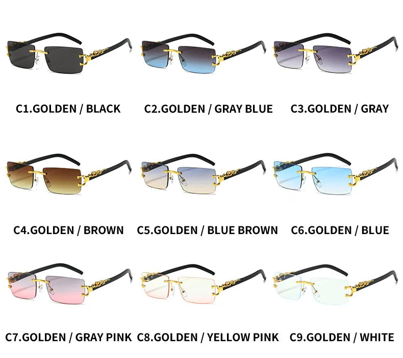 Fashion Rimless Sunglasses Women Men Cheetah Decoration Rectangular Brand Designer Sun Glasses