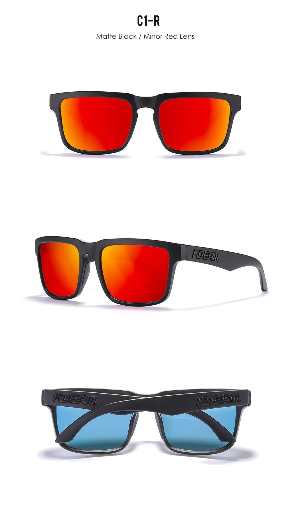 KDEAM Men's Polarized Sunglasses Square Casual Outdoors Sun Glasses Women Unisex Sunglass For Couple With Zipper Case