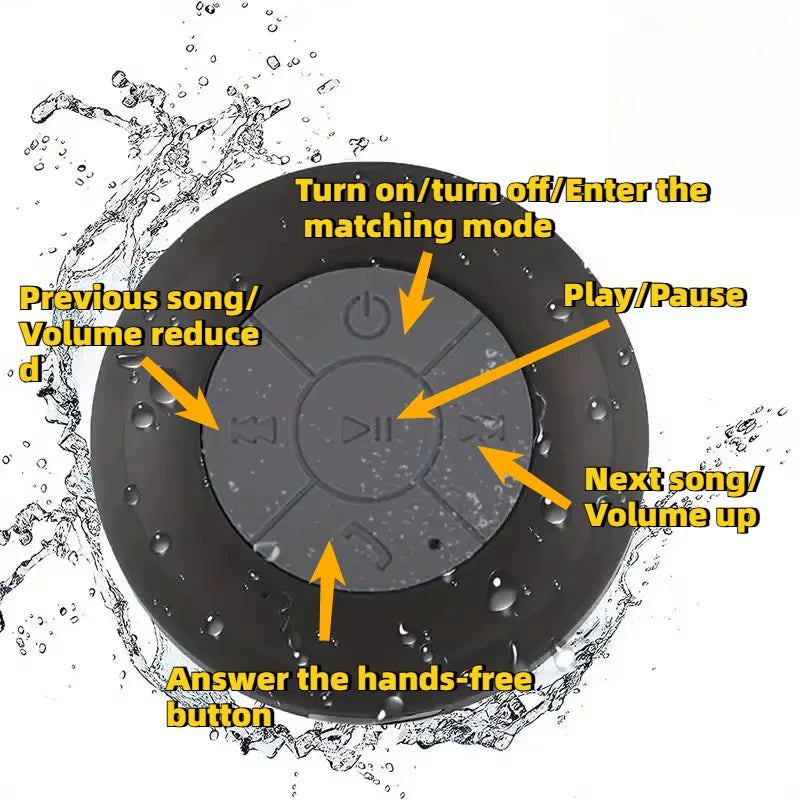 Portable Bluetooth Wireless Waterproof Speaker With Suction Cup Small Stereo For Car Bathroom Mobile Music Listening Device